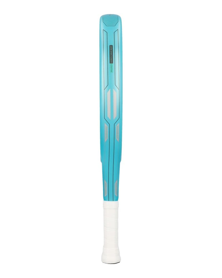 Adidas Neuvortx Light Blauw padelracket zijkant met turquoise frame