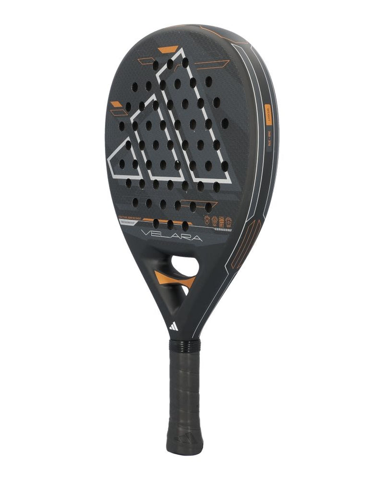 Adidas Velara Glass Fiber Black padelracket vanuit linkerhoek
