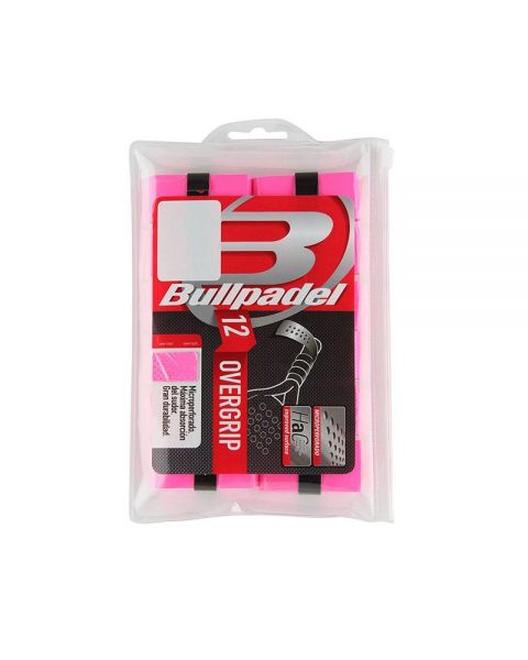 Bullpadel Overgrip BG-1601 fluor roze verpakking met 12 overgrips voor extra grip en vochtabsorptie tijdens padel