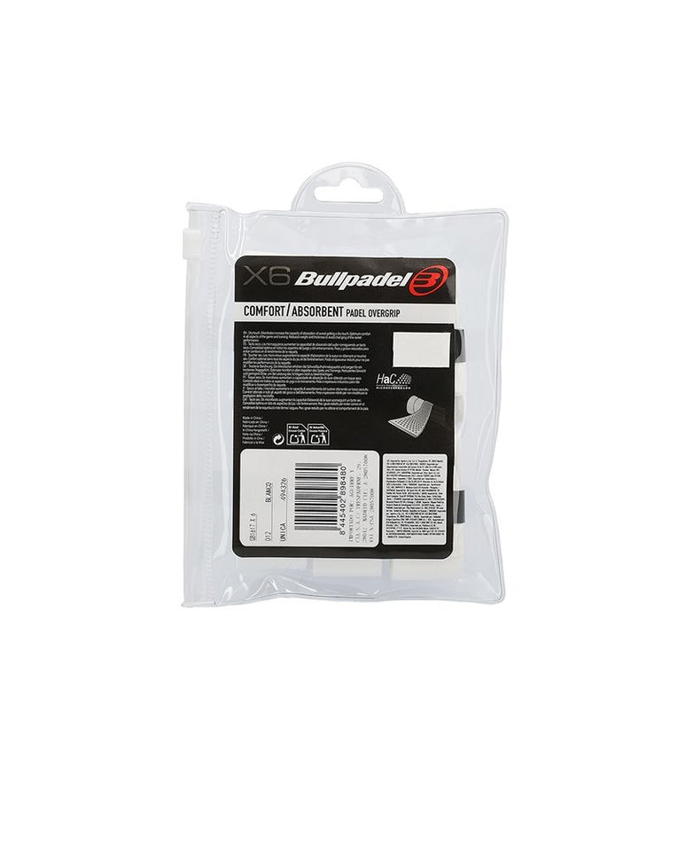 Bullpadel Witte Overgrips 6-Pack verpakking vooraanzicht