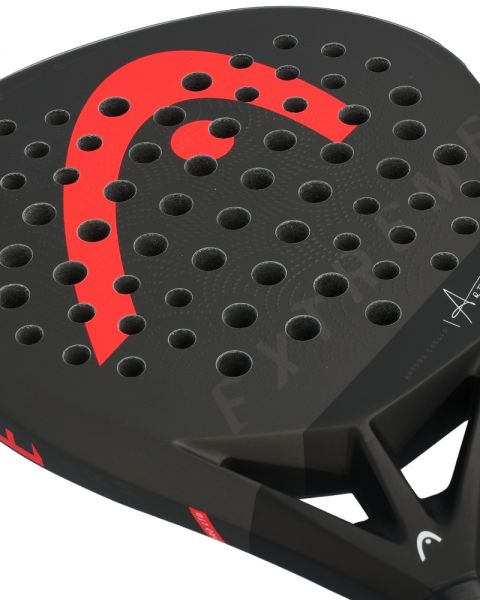 Detail van het racketblad met Extreme Spin-afwerking van de Head Extreme Pro Arturo Coello 2024