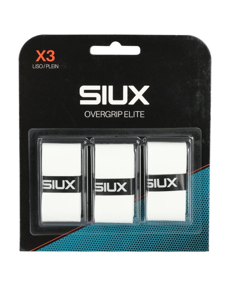 Siux Elite Witte Overgrips 3-Pack frontverpakking met drie witte overgrips
