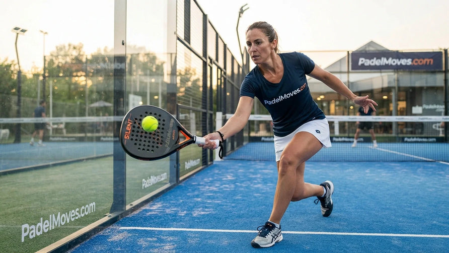 Padelspeler met rond racket op rustige padelbaan