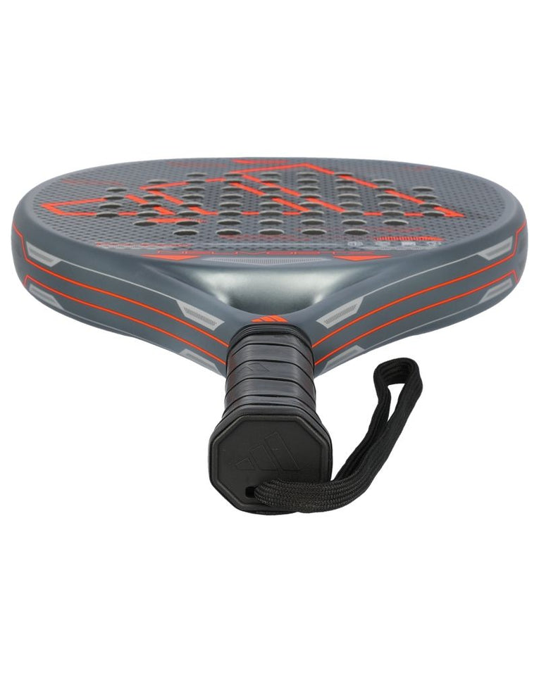 Adidas Neuvortx Black Orange padelracket liggend met dik frame