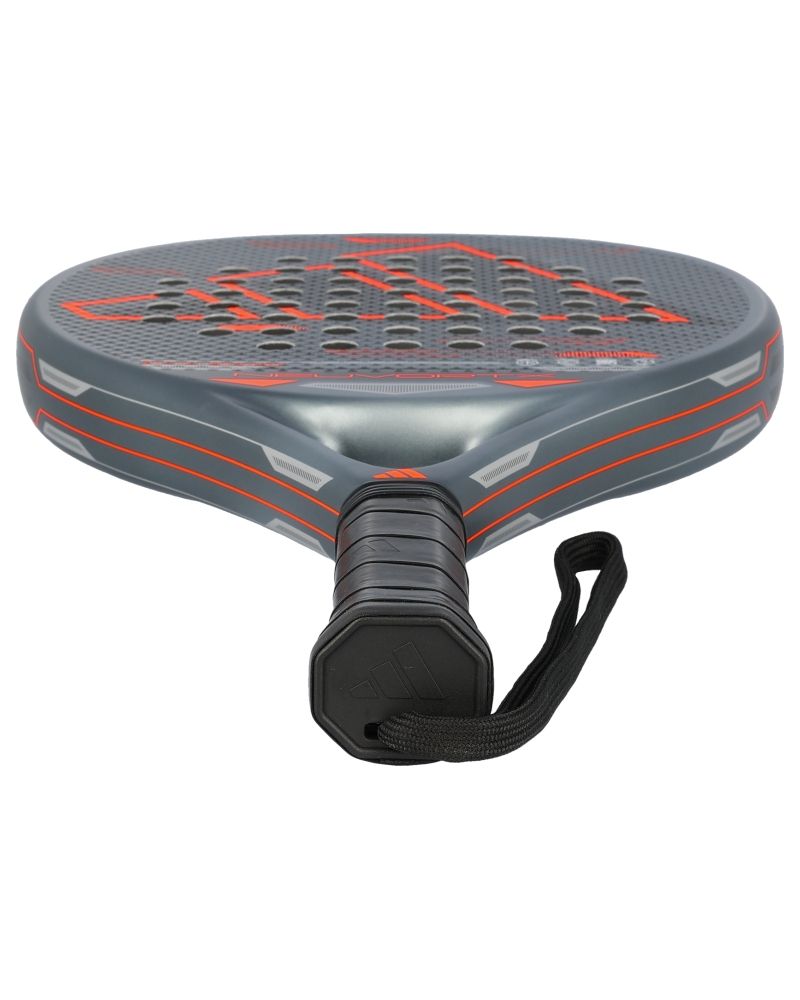 Adidas Neuvortx Black Orange padelracket liggend met dik frame