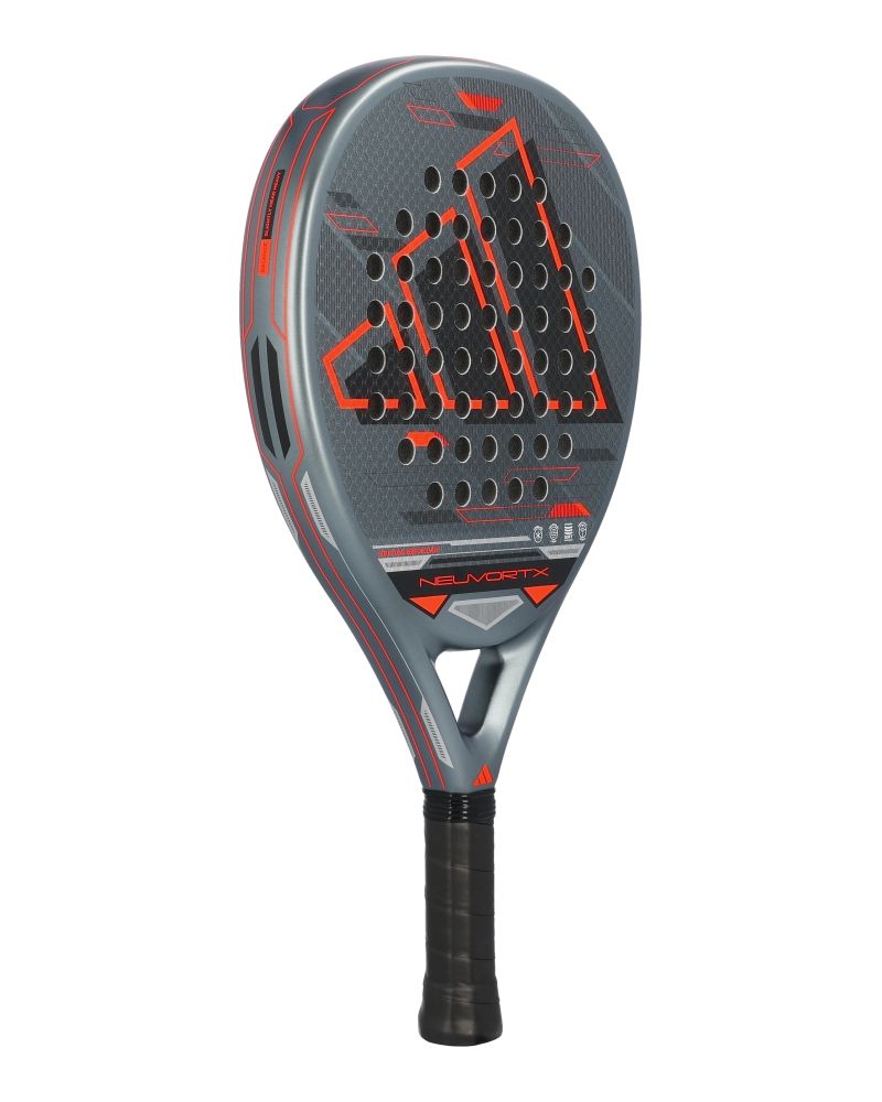 Adidas Neuvortx Black Orange padelracket schuin backaanzicht