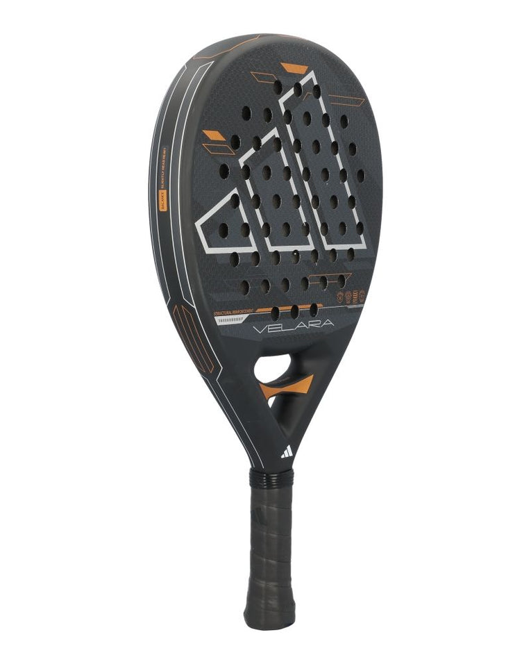 Adidas Velara Glass Fiber Black padelracket vanuit rechterhoek