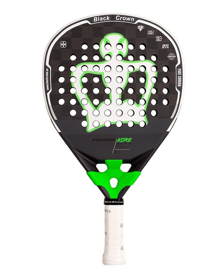 Black Crown Patron Kore padelracket frontaanzicht met 24K Carbon