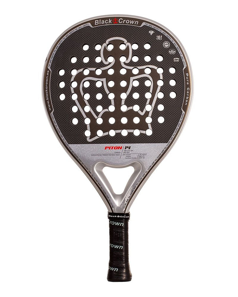 Black Crown Piton 14 padelracket met ronde vorm, 3K carbon en SC Black EVA-kern.