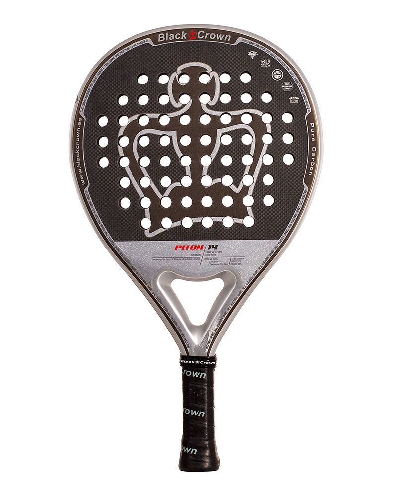 Black Crown Piton 14 padelracket met ronde vorm, 3K carbon en SC Black EVA-kern.
