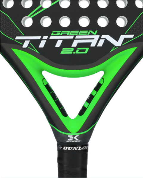 Detail van het racketblad van de Dunlop Titan 2.0 Green