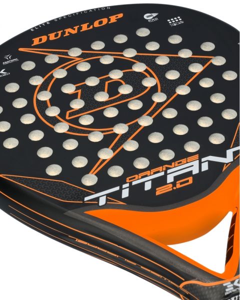 Detail van het racketblad van de Dunlop Titan 2.0 Oranje 2024 met grote sweetspot