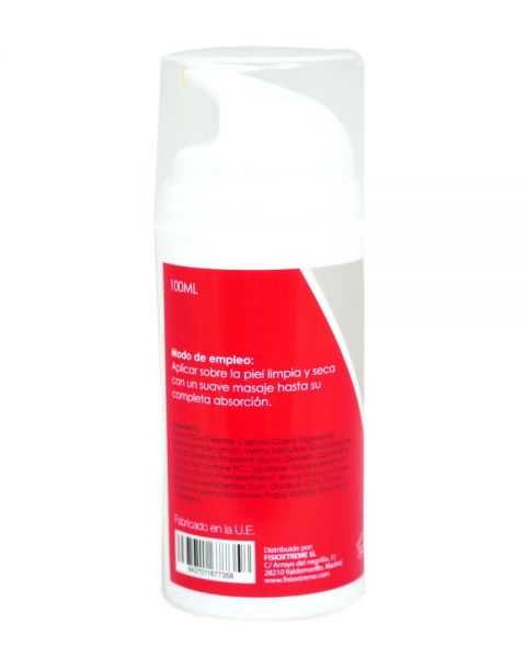 Achterzijde van FisioXtreme Hot Plus 100 ml verpakking