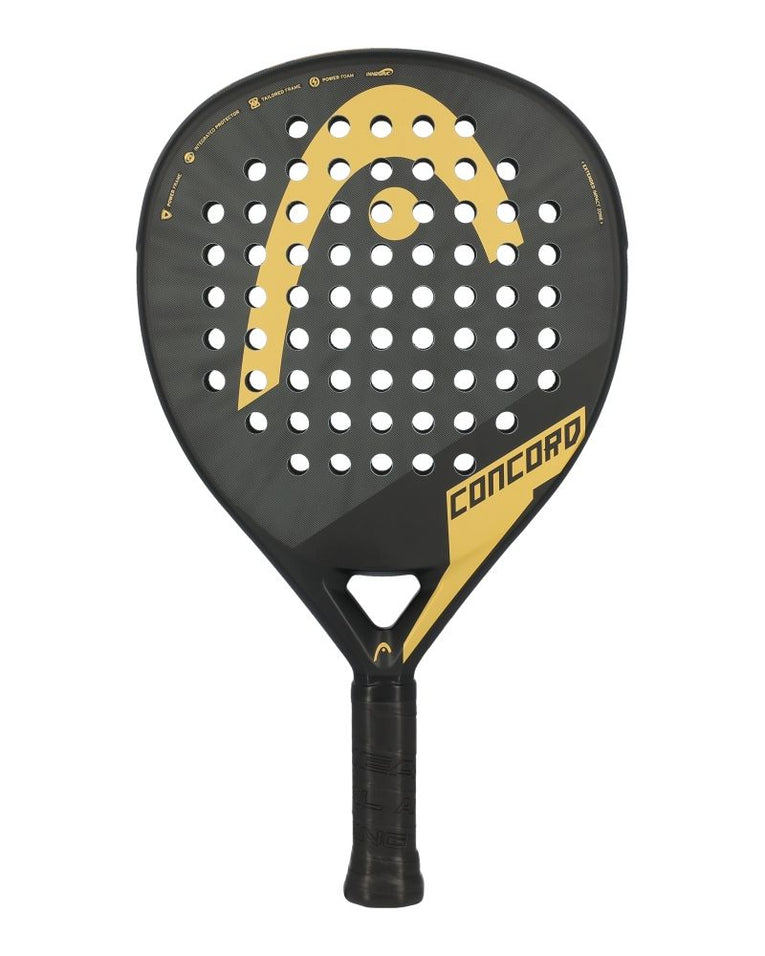 Head Concord 2025 padelracket in zwart en goud vanaf de voorzijde
