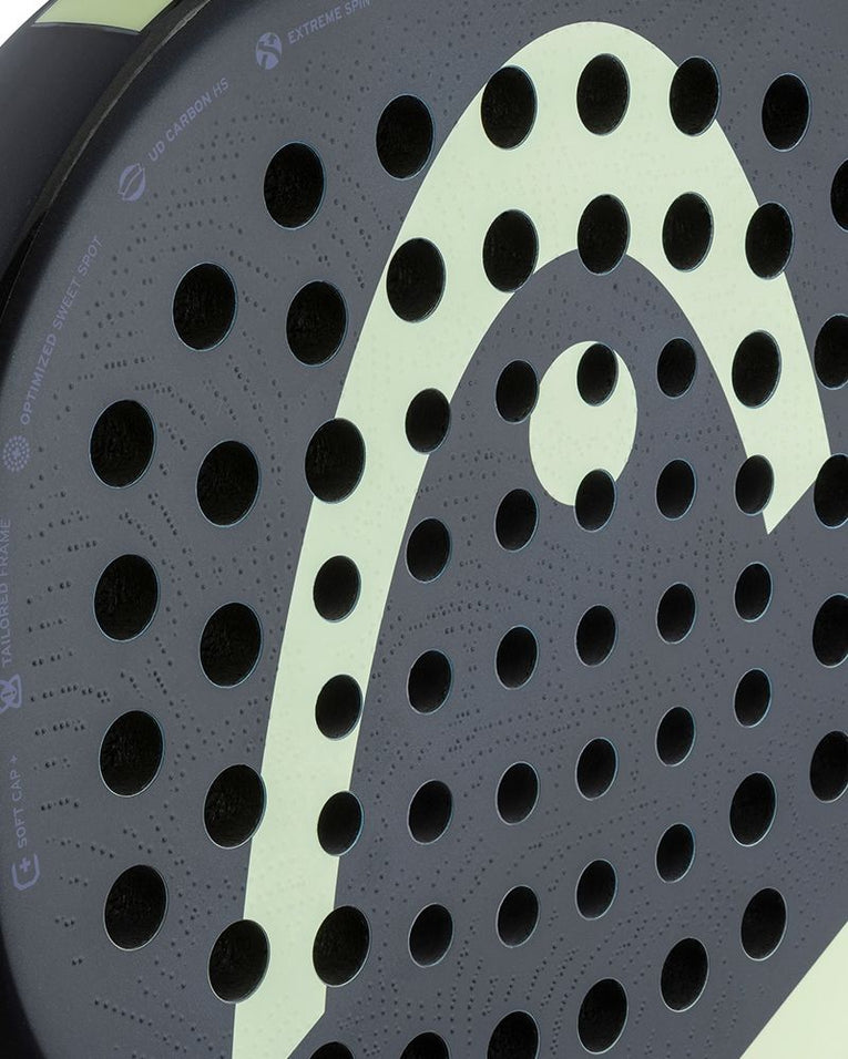 Close-up van het slagvlak en Hybrid Woven constructie van de Head Extreme Pro 2026