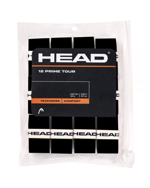 Head Prime Tour Zwarte Overgrips 12-Pack voor optimale grip en vochtabsorptie tijdens het padellen en tennissen