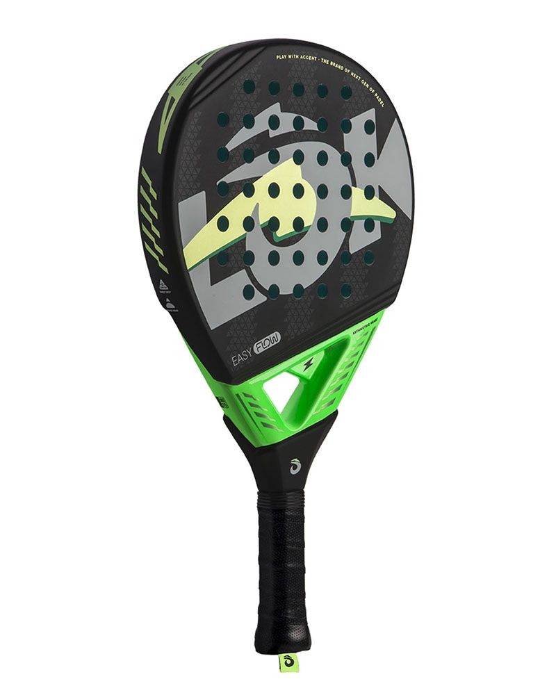 LOK Easy Flow 2024 padelracket schuin vooraanzicht met ronde bladvorm en groene accenten
