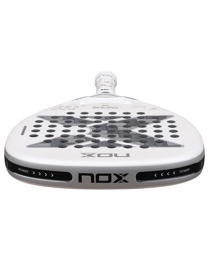 Nox AT10 Genius Attack 12K Alum XTREM 2026 White Edition bovenaanzicht frame en racketblad