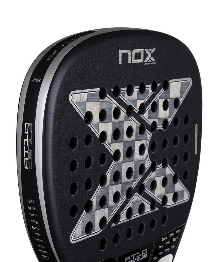 Nox AT10 Genius Attack 18K Alum 2026 detail racketblad met 18K Alum carbon