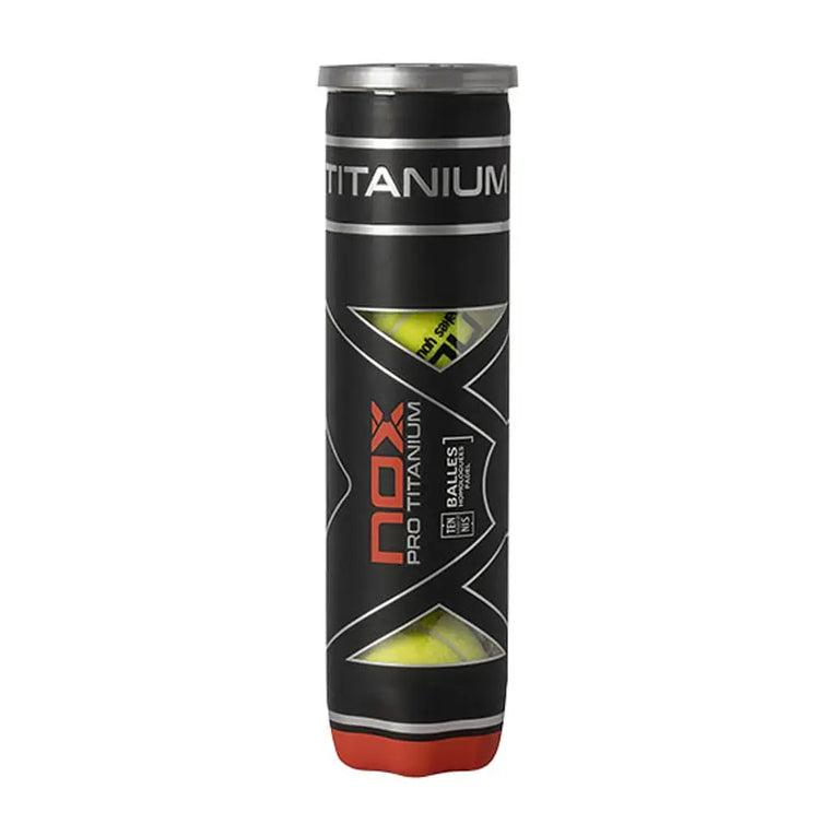 Nox Pro Titanium 4 Ballen Canister padelballen front in koker