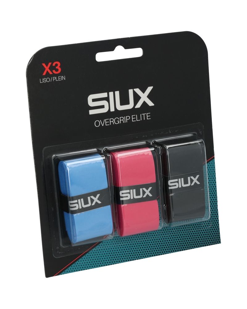 Siux Elite Multicolor Overgrips 3-Pack schuin vooraanzicht verpakking