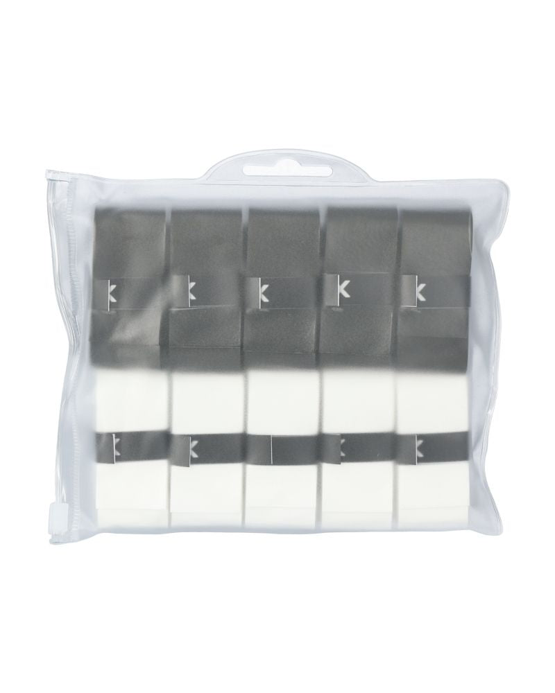 Achterzijde van Siux Elite Wit Zwart Overgrips 10-Pack verpakking met productspecificaties