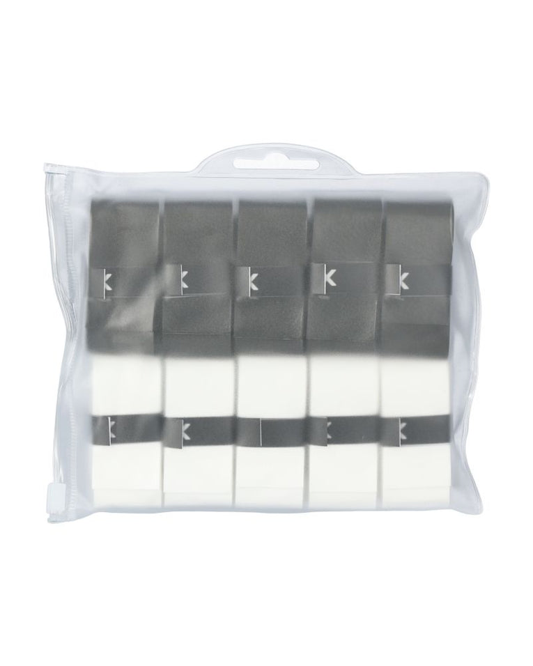 Achterzijde van Siux Elite Wit Zwart Overgrips 10-Pack verpakking met productspecificaties