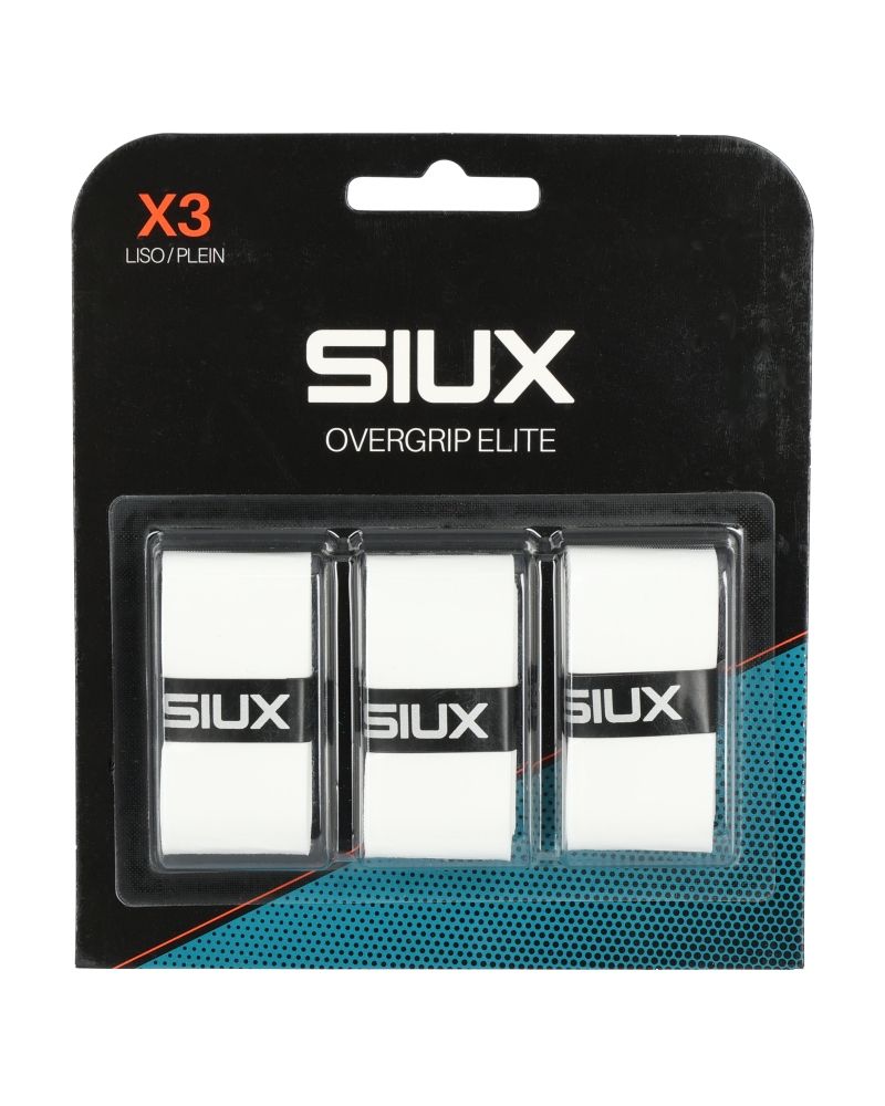 Siux Elite Witte Overgrips 3-Pack frontverpakking met drie witte overgrips