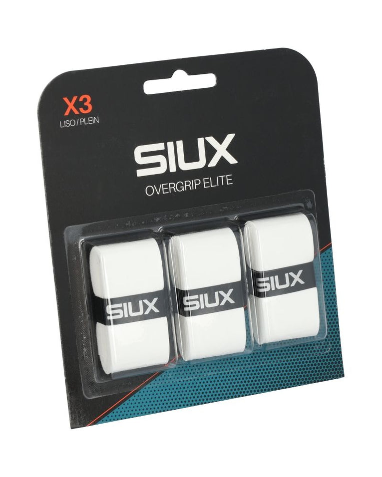 Siux Elite Witte Overgrips 3-Pack schuin vooraanzicht verpakking