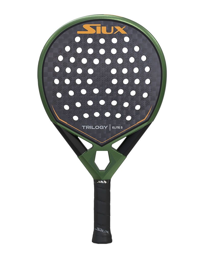 Siux Trilogy Elite 5 padelracket met ronde vorm, 12K carbon slagvlak en lage balans voor optimale controle
