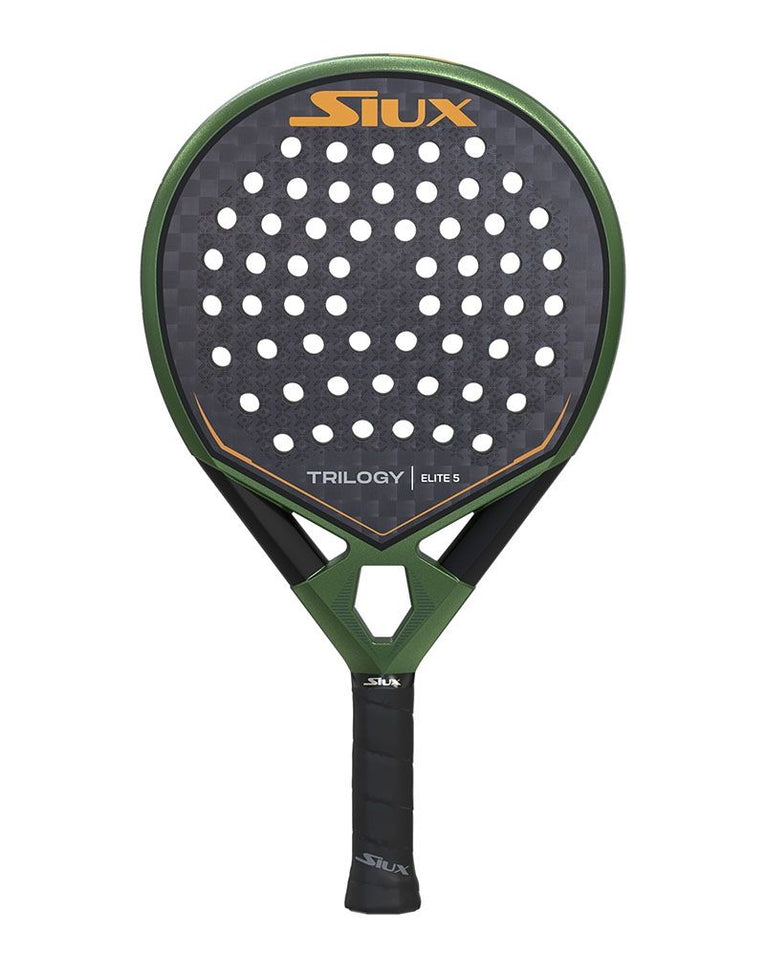 Siux Trilogy Elite 5 padelracket met ronde vorm, 12K carbon slagvlak en lage balans voor optimale controle