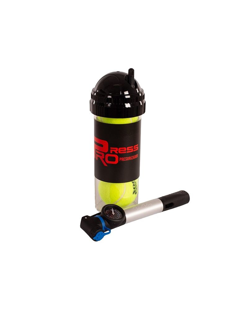 Softee Press Pro drukvat voor padelballen inclusief Bomba X3 handpomp