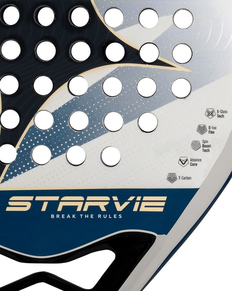 StarVie Arkos detail van racketblad met X-Glass Tech en Spin Boost Tech