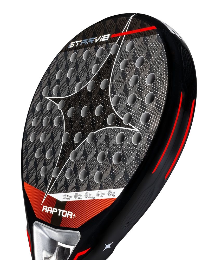 StarVie Raptor+ 2026 detail racketblad met 3D Carbon oppervlak