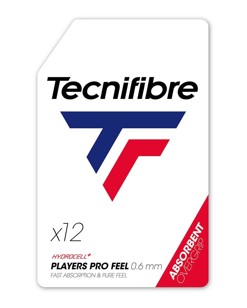 Detail van Tecnifibre Players Pro Feel Overgrips 12-Pack verpakking met Hydrocell-technologie