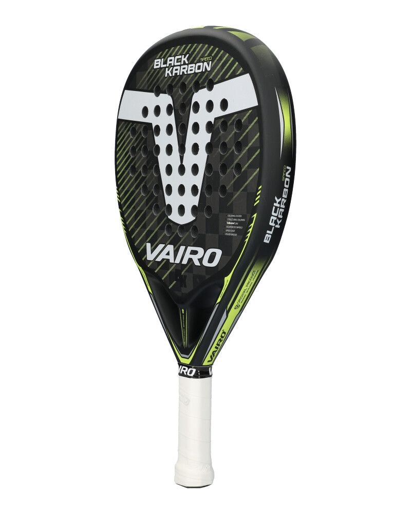 Zijaanzicht van het Vairo Black Karbon Speed padelracket