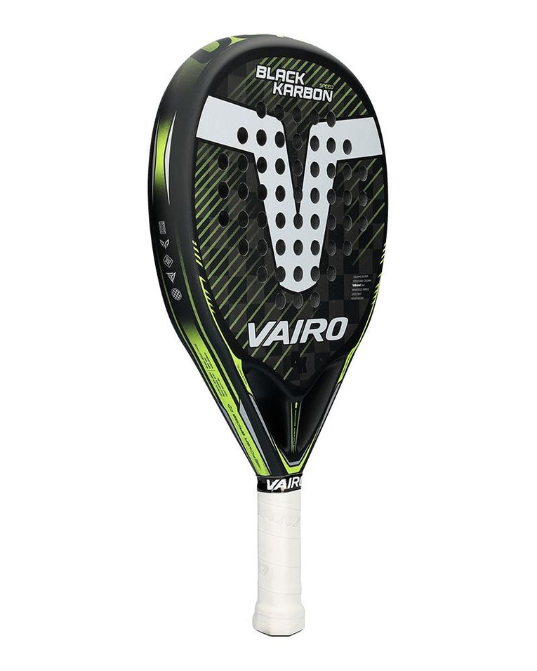 Schuin achteraanzicht van het Vairo Black Karbon Speed padelracket