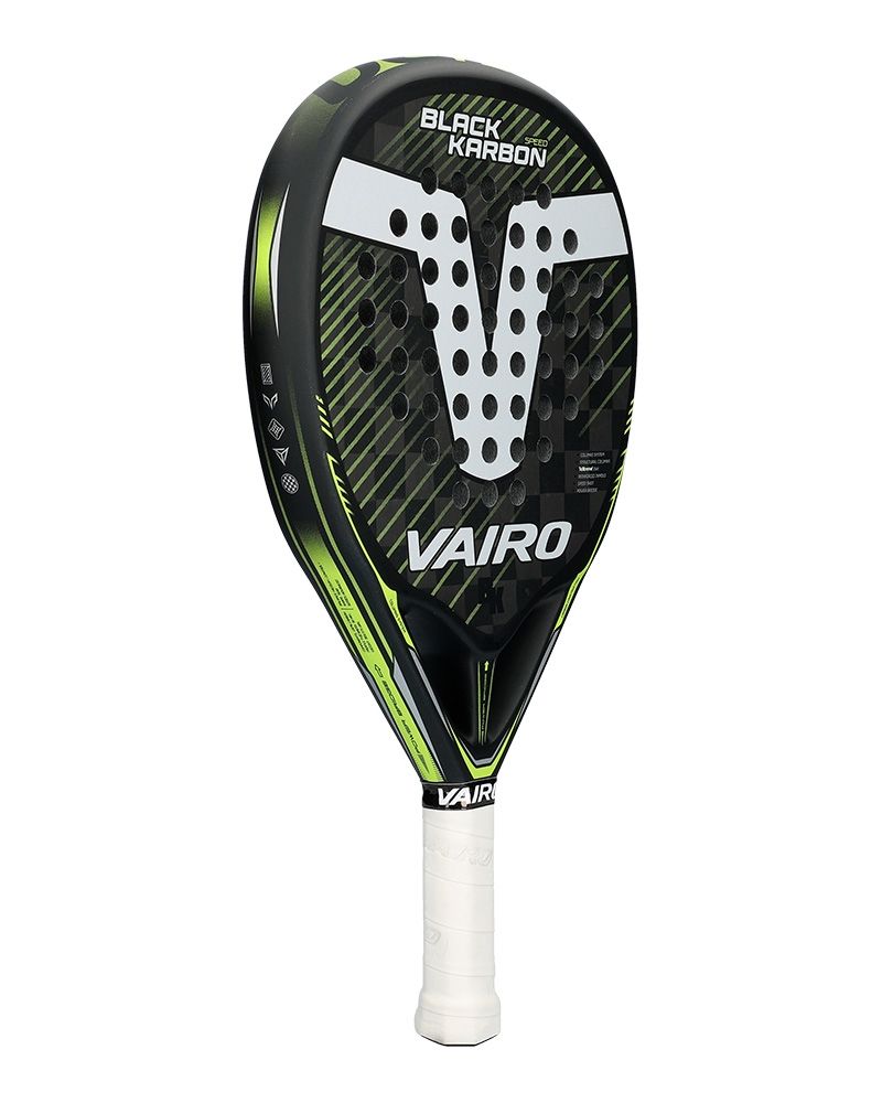 Schuin achteraanzicht van het Vairo Black Karbon Speed padelracket