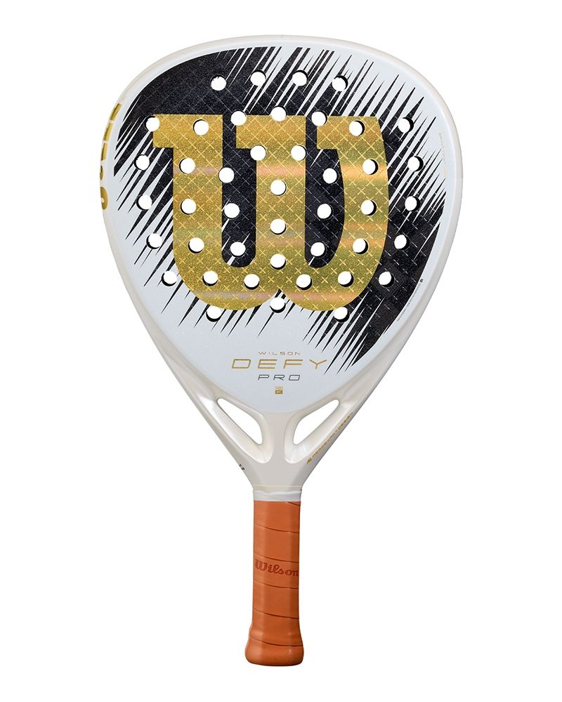 Wilson Defy Pro V1 SE 2026 padelracket voorkant in wit zwart en goud